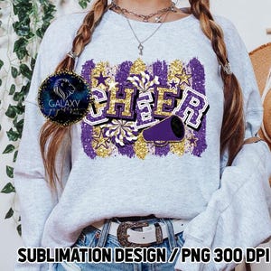 Purple Gold Cheer Glitter Sublimation, Cheer Brush Strokes Sublimation Design, Cheerleader Sublimation, Purple Gold Cheer Sublimation