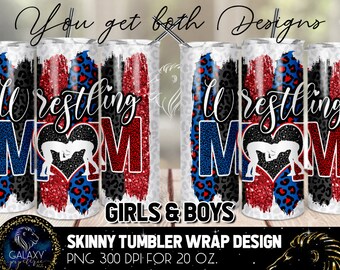 Wrestling Mom Tumbler Design, Wrestling Mom Leopard Tumbler, 20 Oz. Skinny Tumbler Wrap Sublimation, Boys and Girls