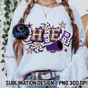 Purple Gold Cheer Glitter Sublimation, Cheer Brush Strokes Sublimation Design, Cheerleader Sublimation, Purple Gold Cheer Sublimation