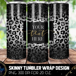 Silver Leopard Tumbler Design, Silver Glitter Leopard Tumbler, 20 Oz. Skinny Tumbler Wrap Sublimation, Tumbler Designs Sublimation