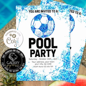 Soccer Pool Party Invitation, Soccer Party Invitation, Corjl, Soccer Team Pool Party Invitation