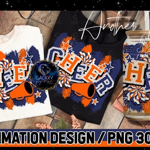 Cheer Sublimation, Cheer Brush Strokes Sublimation Design, Cheerleader Sublimation, Orange Navy Blue Cheer Sublimation