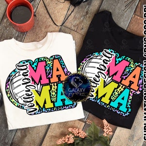 Conception de sublimation de maman de volleyball, maman de volleyball, léopard coloré, griffonnage lumineux, fichier numérique, téléchargement de sublimation, DTF