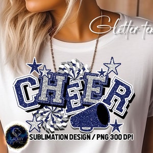 Glitter Cheer Sublimation, Cheerleader Sublimation Design, Cheerleader Sublimation, Blue Silver Cheer Sublimation