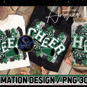 Cheer Sublimation, Cheer Brush Strokes Sublimation Design, Cheerleader Sublimation, Green White Black Cheer Sublimation