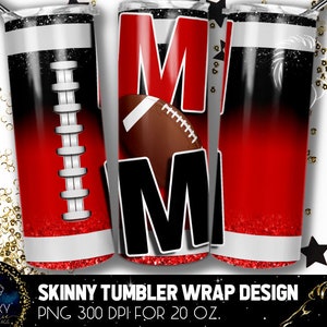 Football Mom Tumbler Design, Football Mom Red Black Tumbler, 20 oz. Sublimazione dell'involucro del tumbler skinny, nero rosso Tumbler della mamma del calcio