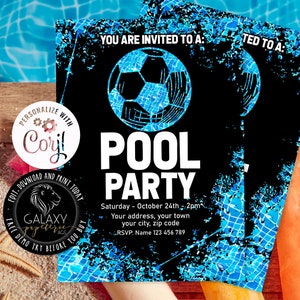 Soccer Pool Party Invitation, Soccer Party Invitation, Corjl, Soccer Team Pool Party Invitation