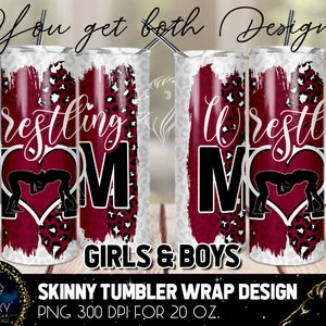 Wrestling Mom Tumbler Design, Wrestling Mom Leopard Tumbler, 20 Oz. Skinny Tumbler Wrap Sublimation, Tumbler Designs Sublimation