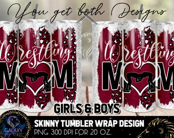 Wrestling Mom Tumbler Design, Wrestling Mom Leopard Tumbler, 20 Oz. Skinny Tumbler Wrap Sublimation, Tumbler Designs Sublimation