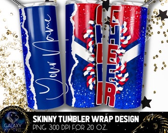 Add Name Red Blue Cheer Tumbler Design, Cheerleader Leopard Tumbler, 20 Oz. Skinny Tumbler Wrap Sublimation, Tumbler Designs Sublimation