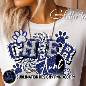 Glitter Cheer Tante Paw Prints Sublimation, Cheer Tante Sublimation Design, Cheerleader Tante Sublimation, Blau Silber Cheer Tante