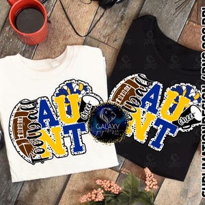 Cheer Football Aunt Sublimation Design, Cheer Football Auntie Sublimation, Blue Yellow, Dalmatian Dots, Digital File, DTF