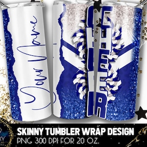 Add Name Cheer Tumbler Design, Cheerleader Leopard Tumbler, 20 Oz. Skinny Tumbler Wrap Sublimation, Blue White Cheer Tumbler