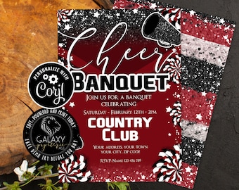 Black Maroon Cheer Banquet Editable Invitation, Cheer Party Editable Invitation, Cheerleader Invitation, Corjl