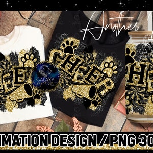 Cheer Sublimation, Cheer Brush Strokes Sublimation Design, Cheerleader Sublimation, Gold Black Cheer Sublimation