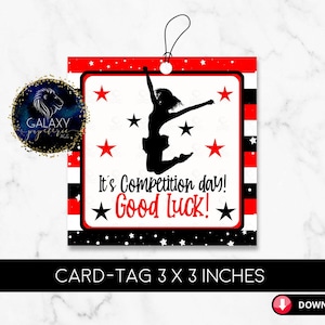Étiquette-cadeau de compétition Cheer, étiquette de compétition de pom-pom girl noir rouge, cartes-cadeaux de concours de pom-pom girl, cartes de bonne chance de pom-pom girl