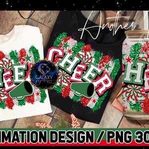 Jubeln Sublimation, Jubeln Pinselstriche Sublimation Design, Cheerleader Sublimation, Grün Weiß Rot Jubeln Sublimation