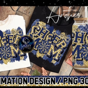 Cheer Mom Sublimation, Cheer Mom Brush Strokes Sublimation Design, Cheerleader Sublimation, Gold Navy Blue Cheer Mom Sublimation