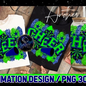 Cheer Sublimation, Cheer Brush Strokes Sublimation Design, Cheerleader Sublimation, Blue Green Cheer Sublimation