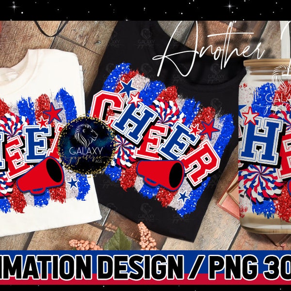 Cheer Sublimation, Cheer Brush Strokes Sublimation Design, Cheerleader Sublimation, Blue Red White Cheer Sublimation