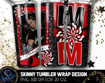 Aggiungi foto Cheer Mom Tumbler Design, Cheerleader Mom Tumbler leopardato, 20 Oz. Sublimazione dell'involucro del bicchiere magro, bicchiere per mamma allegria rosso nero