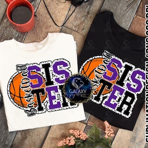 Diseño de sublimación de hermana de baloncesto, sublimación de hermana de baloncesto, negro morado, puntos dálmatas, archivo digital, DTF