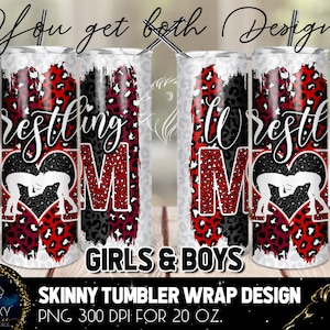 Gobelet Wrestling Mom, Gobelet Wrestling Mom léopard, 20 oz Sublimation d&#39;enveloppe de gobelet maigre, sublimation de modèles de gobelet