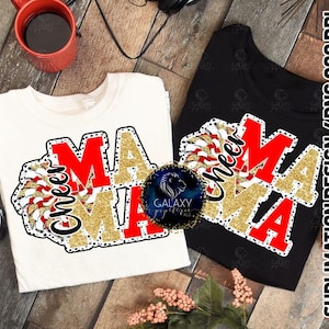 Conception de sublimation Cheer Mama, Sublimation Cheer Mom, or blanc rouge, points dalmates, fichier numérique, DTF