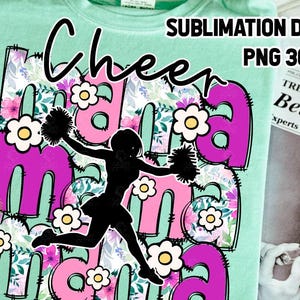 Cheer Mama Sublimation, Cheer Mom Sublimation, Floral Watercolor, Pink Purple, Digital File, PNG, DTF