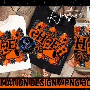 Cheer Sublimation, Cheer Brush Strokes Sublimation Design, Cheerleader Sublimation, Orange Black Cheer Sublimation