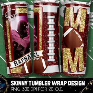 Maroon Gold Football Mom Tumbler, Football Mom Photo Tumbler, 20 Oz. Skinny Tumbler Sublimation, Maroon Football Mom Tumbler Design