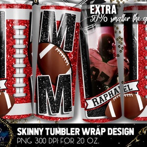 Red Football Mom Tumbler, Football Mom Photo Tumbler, 20 Oz. Skinny Tumbler Sublimation, Red Football Mom Tumbler Design
