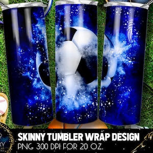 May include: A skinny tumbler wrap design featuring a white football with a blue galaxy background. The design is for a 20 ounce tumbler and is 300 DPI.
