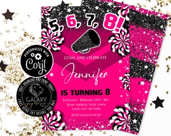 Pink Cheer Editable Invitation, Cheer Party Editable Invitation, Cheerleader Birthday Invitation, Surprise Cheer Birthday Invite, Corjl.