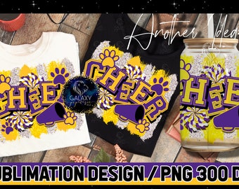 Cheer Sublimation, Cheer Brush Strokes Sublimation Design, Cheerleader Sublimation, Purple Yellow Cheer Sublimation