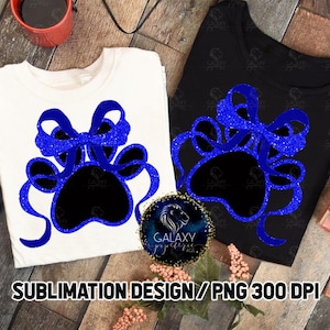 Coquette Paw Print Sublimation Design, Mascot Paw Print Sublimation, Black Royal Blue, School, Bow, Glitter, Digital File, DTF, PNG