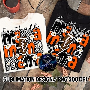 Retro Football Mama Sublimation Design, Football Mom Sublimation, Checkered, Floral, Orange Black, Digital File, DTF