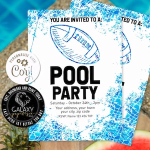 Football Pool Party Invitation, Football Party Invitation, Corjl, Football Team Pool Party Invitation