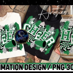 Green White Silver Cheer Sublimation, Cheer Brush Strokes Sublimation Design, Cheerleader Sublimation, INSTANT DOWNLOAD, PNG