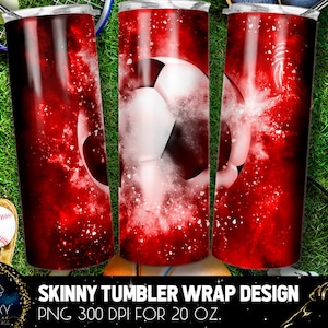 May include: A skinny tumbler wrap design featuring a white football with a red and white galaxy background. The design is for a 20 ounce tumbler and is 300 DPI.
