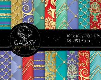 Mermaid Digital Paper, Princess Digital Papers, Gold and Purple Digital papers, Scrapbook, Scrapbooking, Instant Download