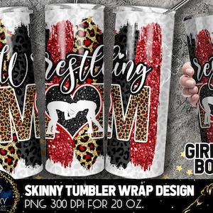 Wrestling Mom Tumbler Design, Wrestling Mom Leopard Tumbler, 20 Oz. Skinny Tumbler Wrap Sublimation, Tumbler Designs Sublimation
