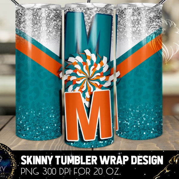 Cheer Mom Tumbler Design, Cheerleader Leopard Tumbler, 20 Oz. Skinny Tumbler Wrap Sublimation, Teal Orange Cheer Mom Tumbler Sublimation