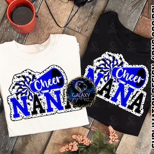 Conception de sublimation Cheer Nana, sublimation de pom-pom girl Nana, noir bleu, points dalmates, fichier numérique, DTF