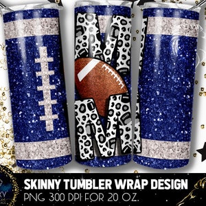 Football Mom Tumbler Design, Football Blue Glitter Tumbler, 20 Oz. Sublimazione sottile dell'involucro del bicchiere, sublimazione dei disegni del bicchiere