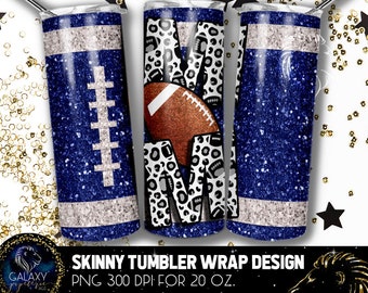 Football Mom Tumbler Design, Football Blue Glitter Tumbler, 20 Oz. Skinny Tumbler Wrap Sublimation, Tumbler Designs Sublimation