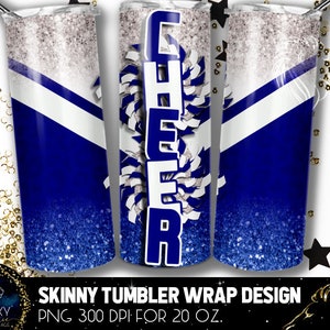 Blau Weiß Cheer Tumbler Design, Cheerleader Leopard Tumbler, 20 Unzen. Skinny Tumbler Wrap Sublimation, Tumbler Designs Sublimation