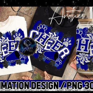 Cheer Sublimatie, Cheer Brush Strokes Sublimatie Ontwerp, Cheerleader Sublimatie, Blauw Zwart Wit Zilver Cheer Sublimatie