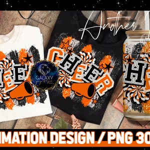 CUSTOM POM Glitter and Glam Pom Pom Digital Graphics Orange Black Pom Pom  Png Cheerleading Pom Png Orange Black Cheer 