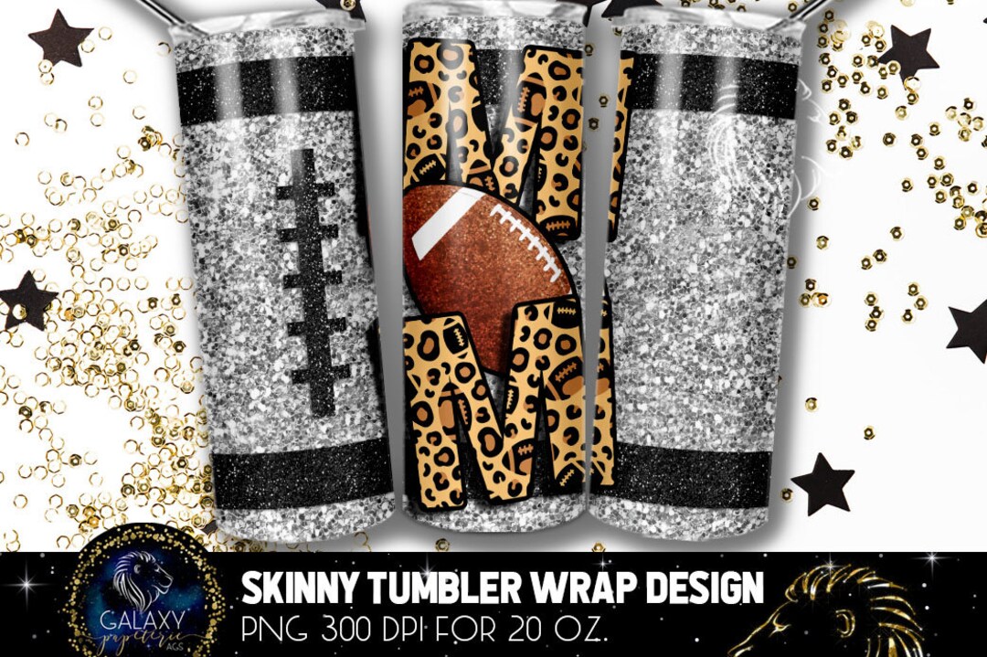 Football Mom Tumbler Design, Football Silver Glitter Tumbler, 20 Oz